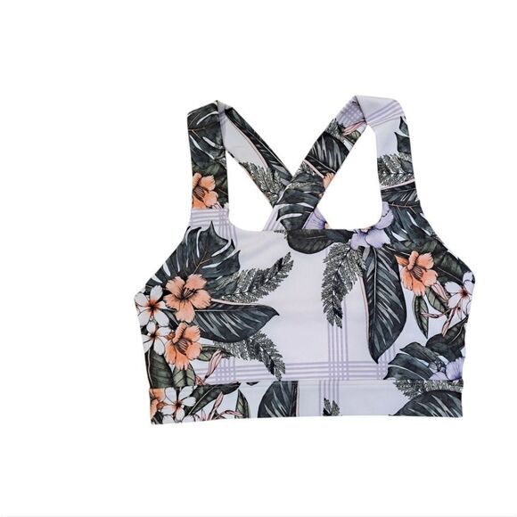EleVen by Venus Williams White and Green Sports Bra with Tropical Print … - Picture 1 of 11